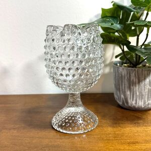 Vintage Duncan Miller Glass Hobnail Ruffle Rose Bowl Vase Candle Holder Fairy